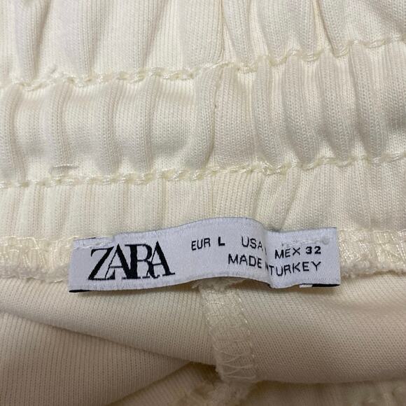 NEW Zara Cream White Elastic Waist Tapered Lounge Trousers Joggers Sweatpants L - Picture 5 of 6